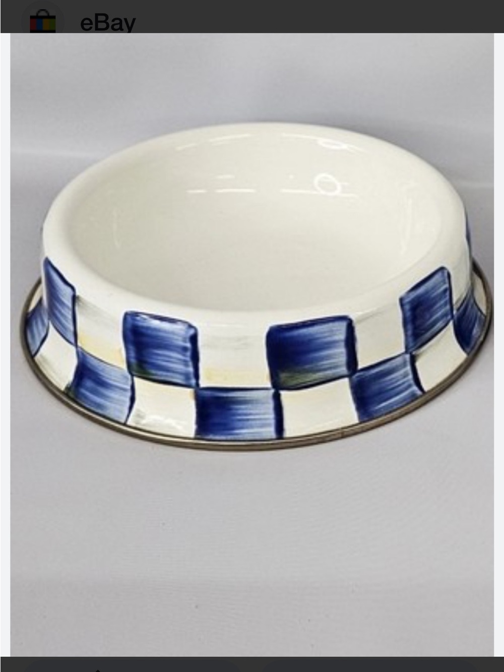 MacKenzie-Childs Cream Enamel Pet Dish with Gold Rim